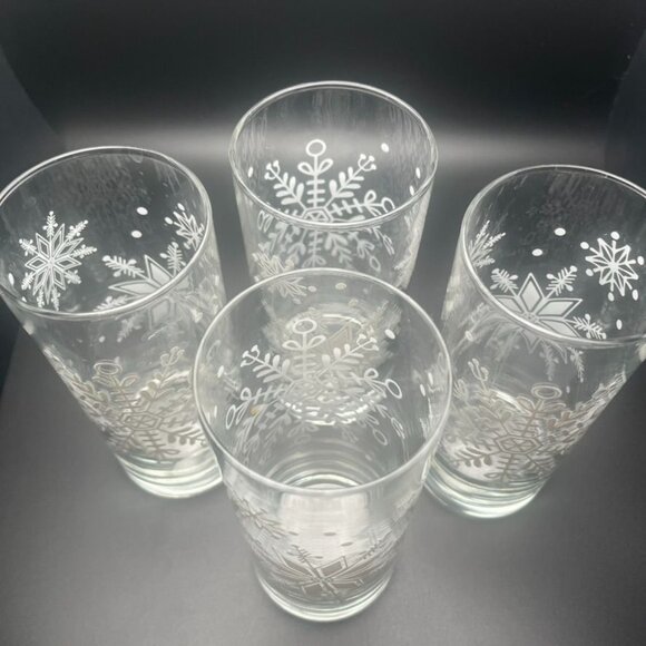 Set Of 4 Royal Norfolk Winter Glitter Snowflake 16 Oz Glass Tumblers Christmas - Picture 2 of 6